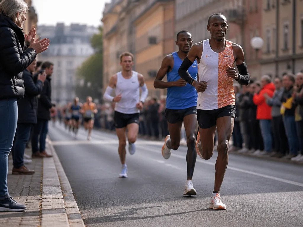 Löpare på asfaltbana genom en svensk stad under ett halvmaratonlopp